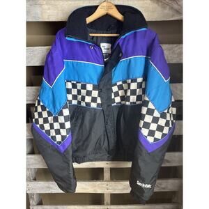 Vintage Sno Rider 3M Insulate Coat Size Large Black Checker Blue Purple USA Made